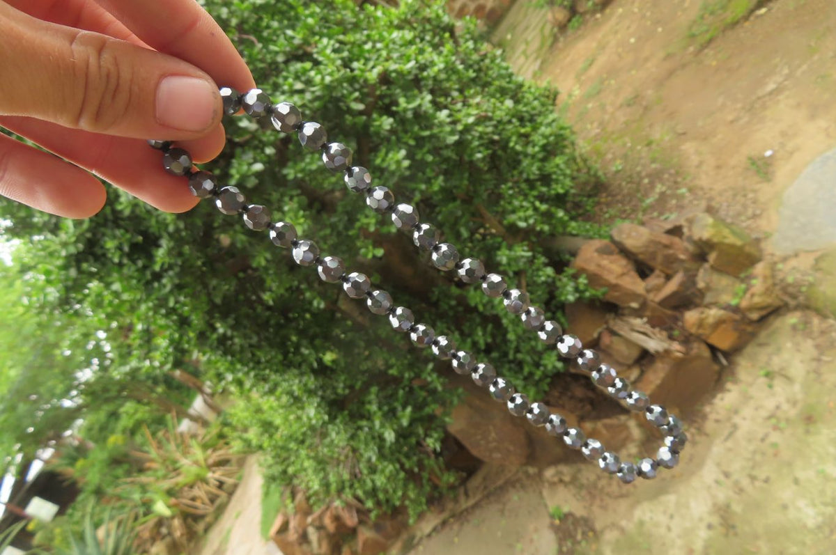 Polished Hematite Faceted Beaded Necklace - Sold Per Item - From Southern Africa - Toprock Gemstones and Minerals 