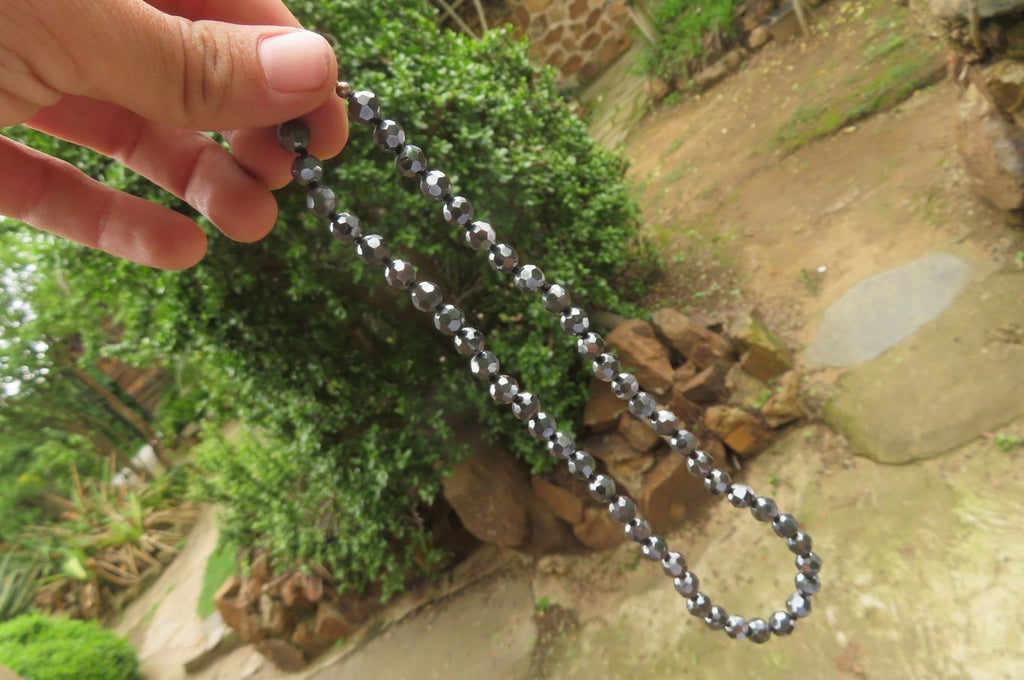 Polished Hematite Faceted Beaded Necklace - Sold Per Item - From Southern Africa - Toprock Gemstones and Minerals 