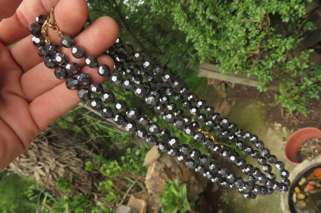 Polished Hematite Faceted Beaded Necklace - Sold Per Item - From Southern Africa - Toprock Gemstones and Minerals 