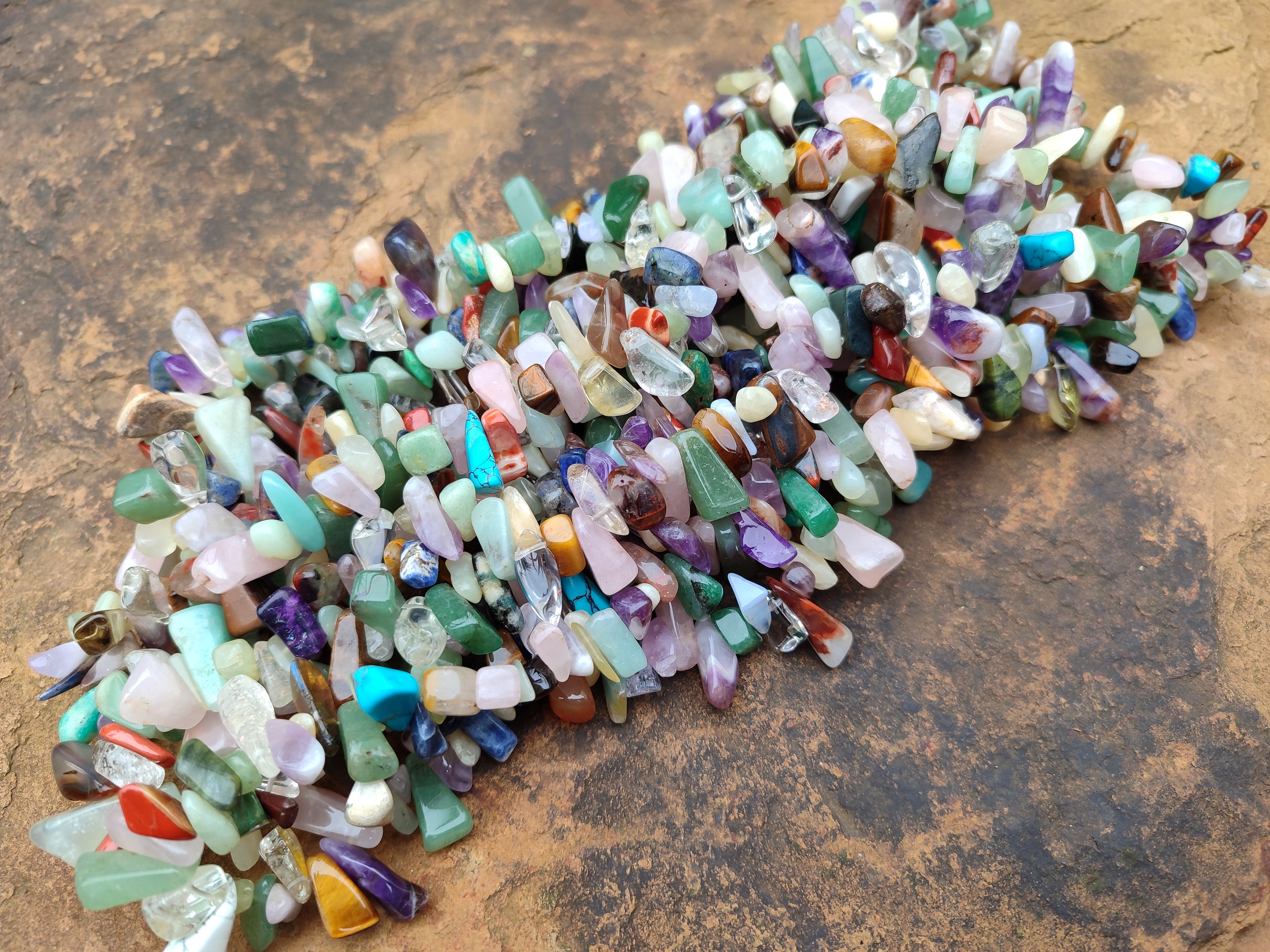 Polished Mixed Gemstone Hawaiian Style Beaded Tumble Chip Necklace - Sold Per Item - From Southern Africa - Toprock Gemstones and Minerals 