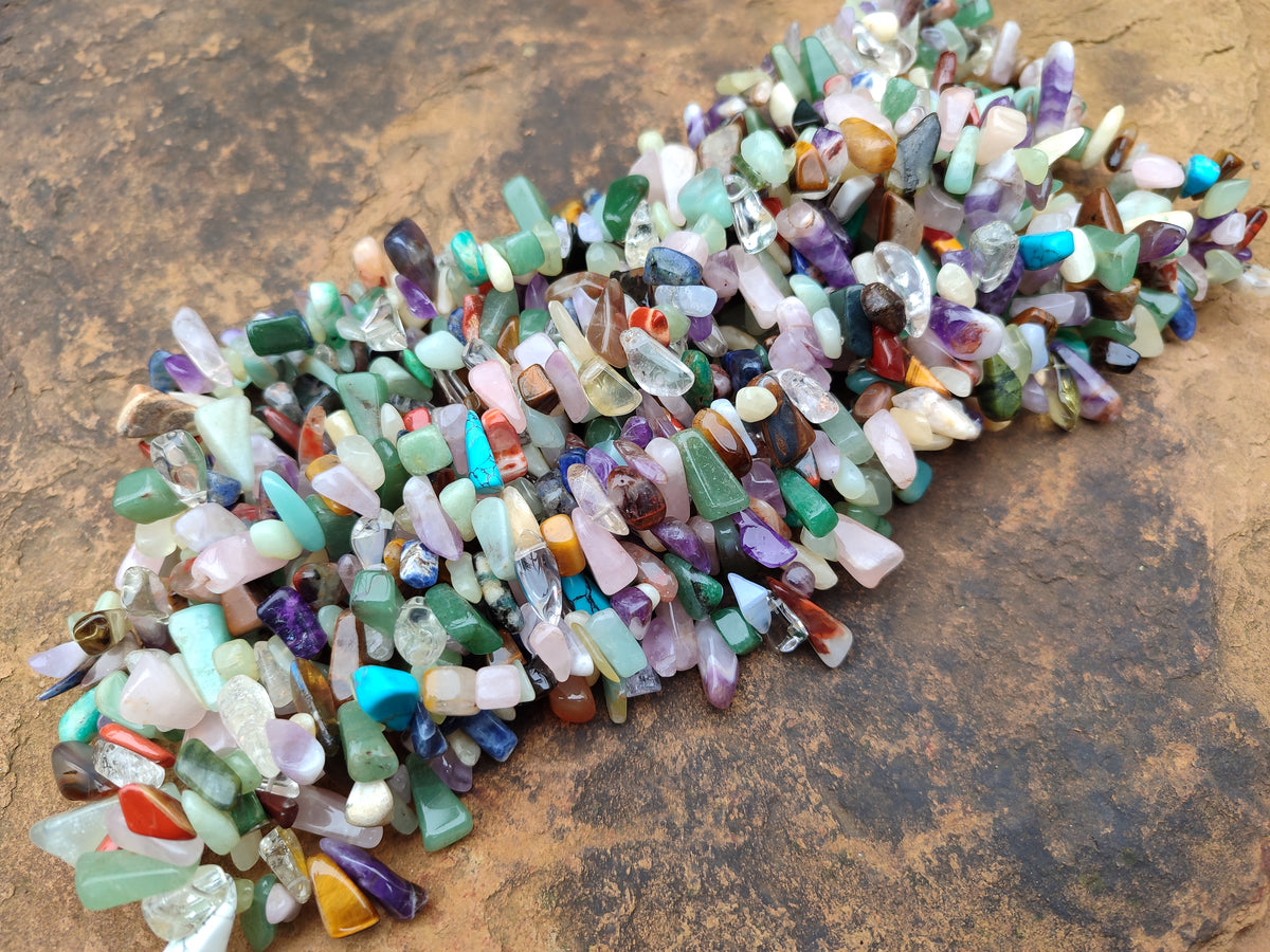 Polished Mixed Gemstone Hawaiian Style Beaded Tumble Chip Necklace - Sold Per Item - From Southern Africa - Toprock Gemstones and Minerals 
