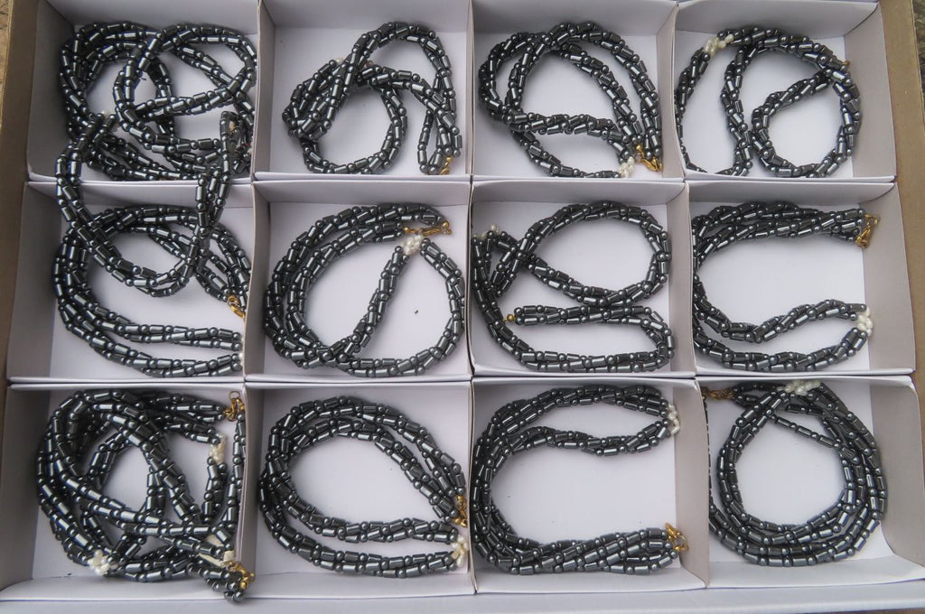 Polished Hematite and Freshwater Pearl Triple Twisted Beaded Necklace - Sold Per Item - From Southern Africa - Toprock Gemstones and Minerals 