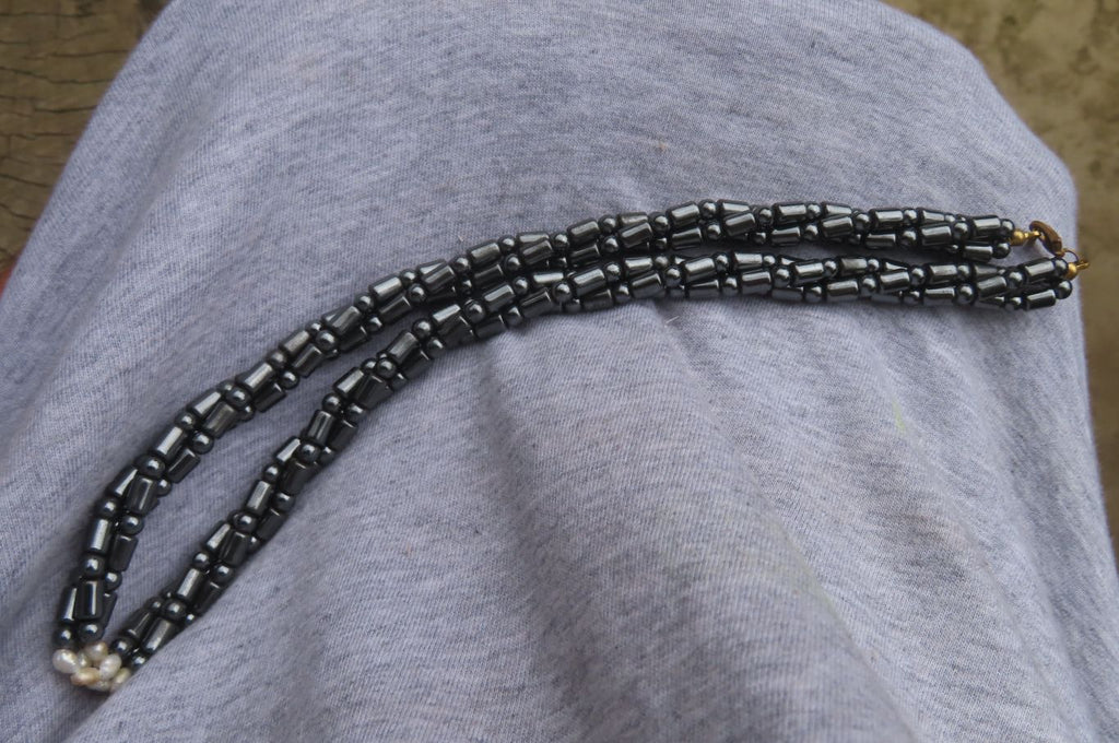 Polished Hematite and Freshwater Pearl Triple Twisted Beaded Necklace - Sold Per Item - From Southern Africa - Toprock Gemstones and Minerals 