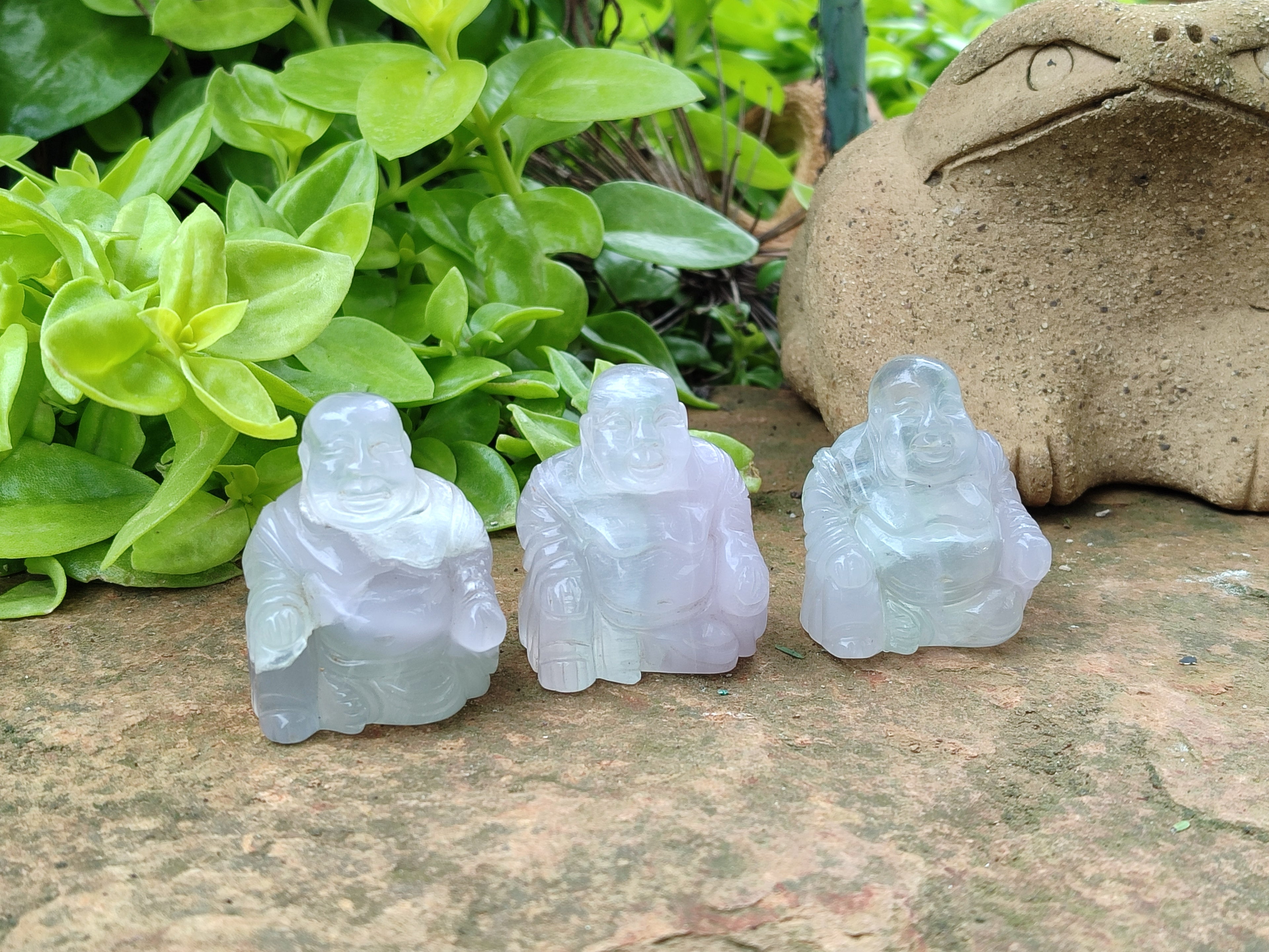 Polished Mini Rainbow Fluorite Buddha Carvings - sold per item - From Uis, Namibia - Toprock Gemstones and Minerals 