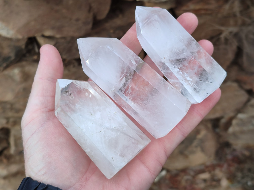 Polished Frosted Quartz Crystal Points x 6 From Madagascar - Toprock Gemstones and Minerals 