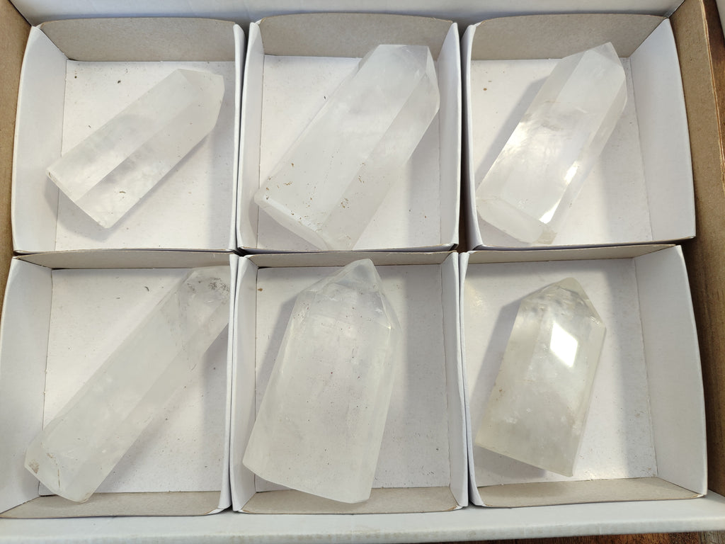 Polished Frosted Quartz Crystal Points x 6 From Madagascar - Toprock Gemstones and Minerals 