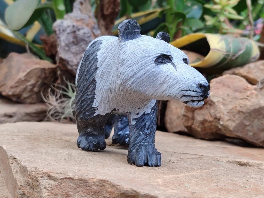 Hand Made Wonder Stone Panda Carving x 1 From Zimbabwe - Toprock Gemstones and Minerals 