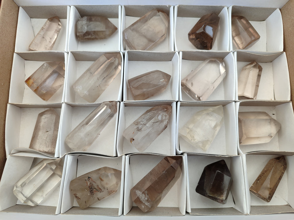 Polished Smokey Quartz Crystals x 20 From Madagascar - Toprock Gemstones and Minerals 
