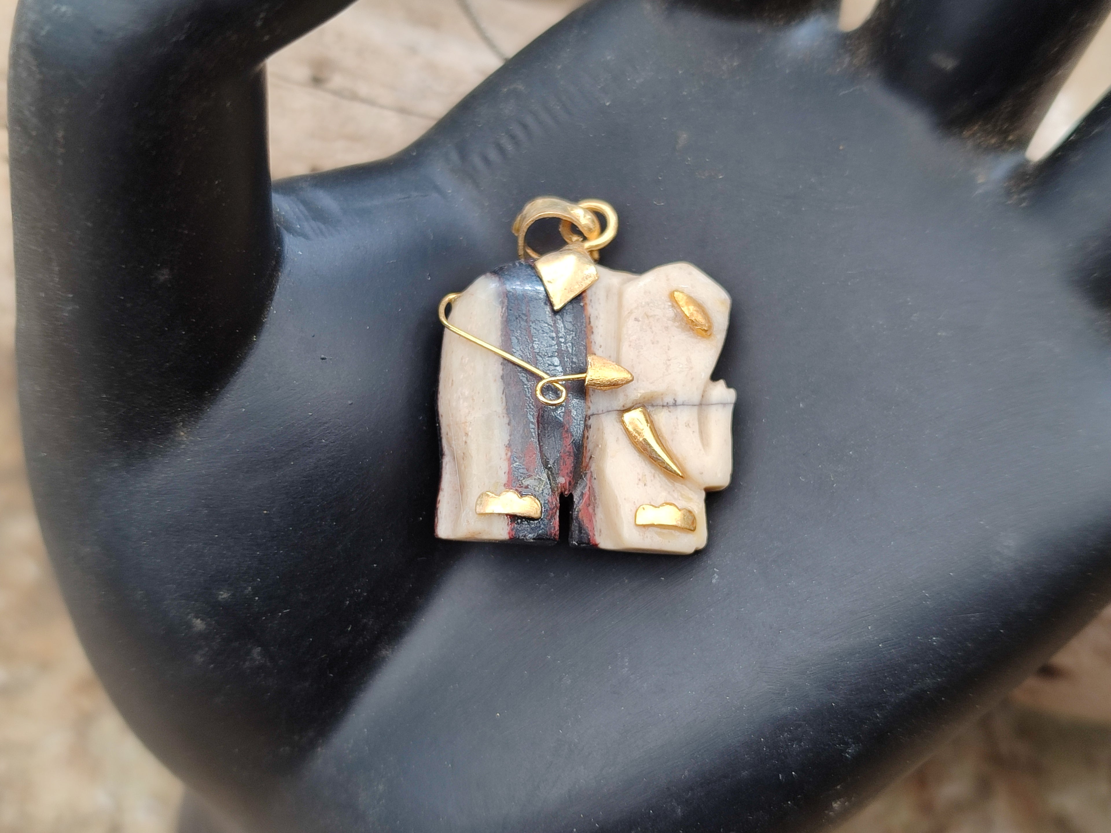 Polished Banded Tiger Iron Jasper Elephant Pendant with 9ct Gold Bail and Trim - Sold Per Item - From Australia - Toprock Gemstones and Minerals 