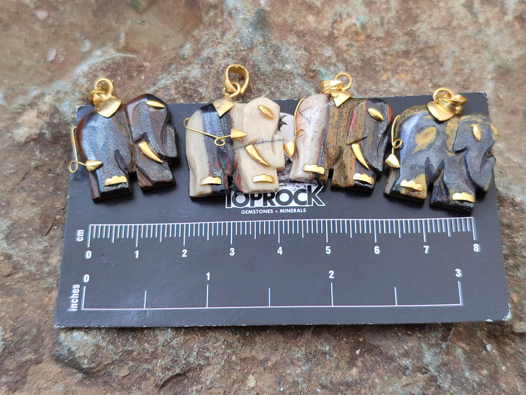 Polished Banded Tiger Iron Jasper Elephant Pendant with 9ct Gold Bail and Trim - Sold Per Item - From Australia - Toprock Gemstones and Minerals 