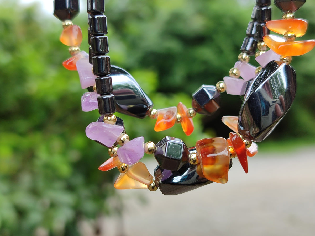 Polished Hematite, Carnelian, Amethyst Beaded Necklace x 3 From Southern Africa - Toprock Gemstones and Minerals 