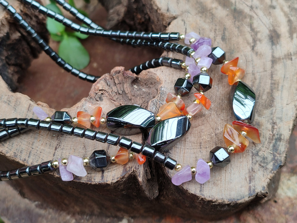 Polished Hematite, Carnelian, Amethyst Beaded Necklace x 3 From Southern Africa - Toprock Gemstones and Minerals 