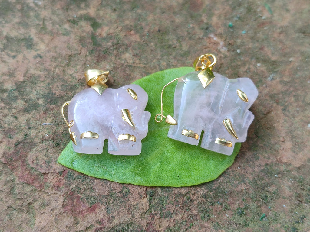 Polished Rose Quartz Elephant Pendant with 9ct Gold Bail and Trim - Sold Per Item - From South Africa - Toprock Gemstones and Minerals 