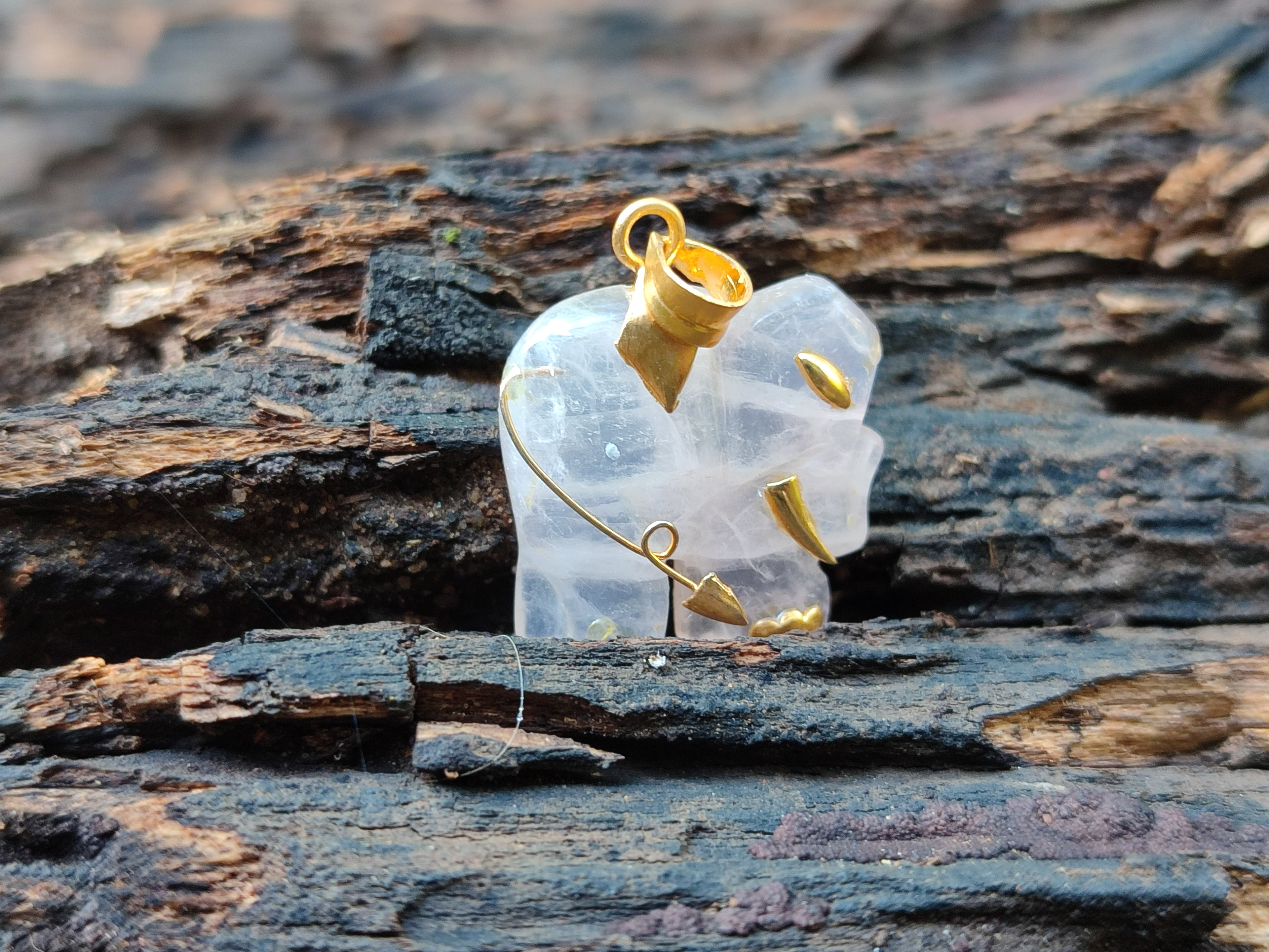 Polished Rose Quartz Elephant Pendant with 9ct Gold Bail and Trim - Sold Per Item - From South Africa - Toprock Gemstones and Minerals 