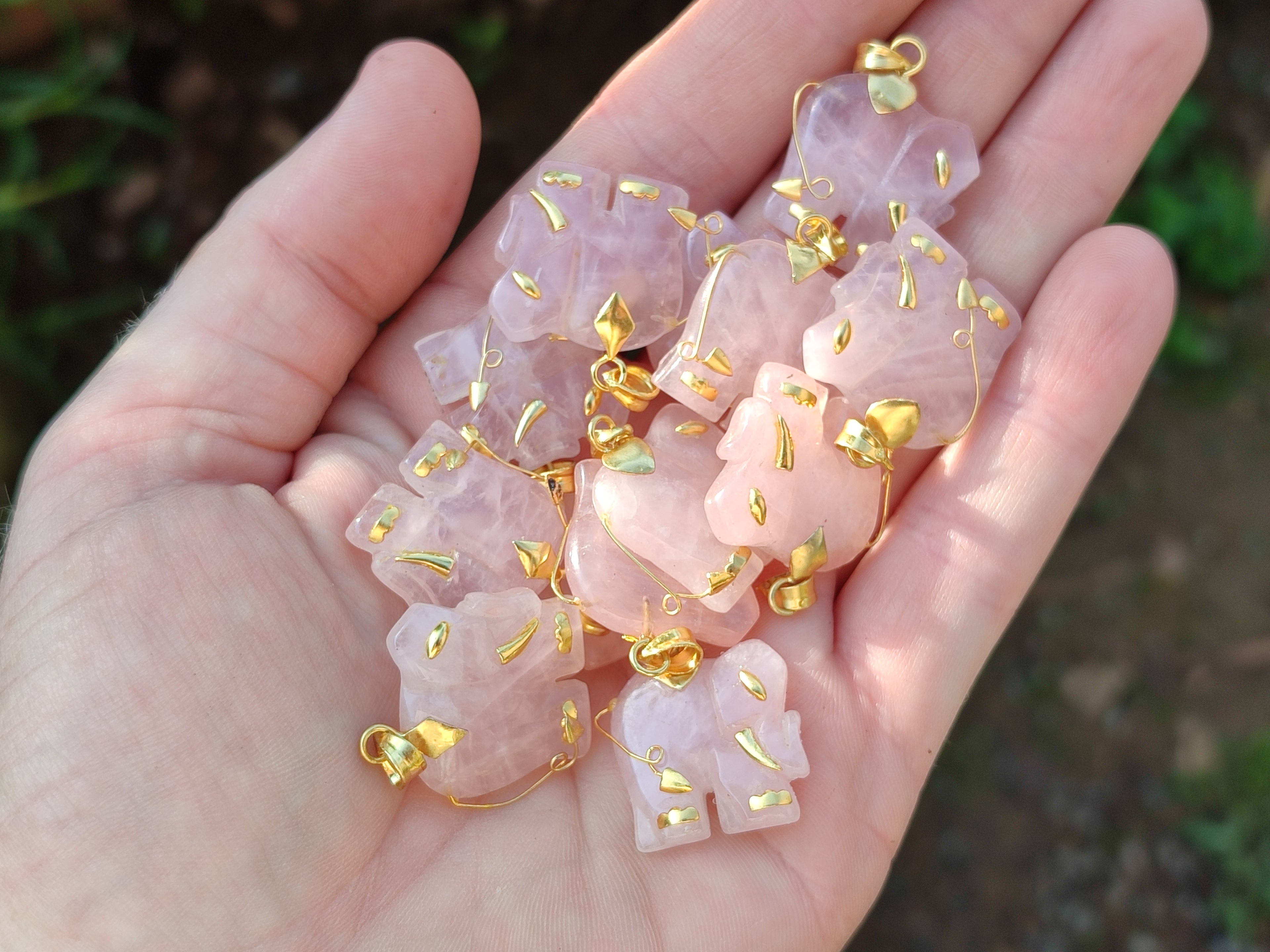 Polished Rose Quartz Elephant Pendant with 9ct Gold Bail and Trim - Sold Per Item - From South Africa - Toprock Gemstones and Minerals 