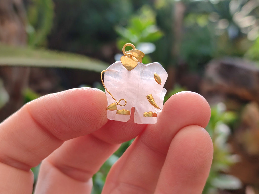 Polished Rose Quartz Elephant Pendant with 9ct Gold Bail and Trim - Sold Per Item - From South Africa - Toprock Gemstones and Minerals 