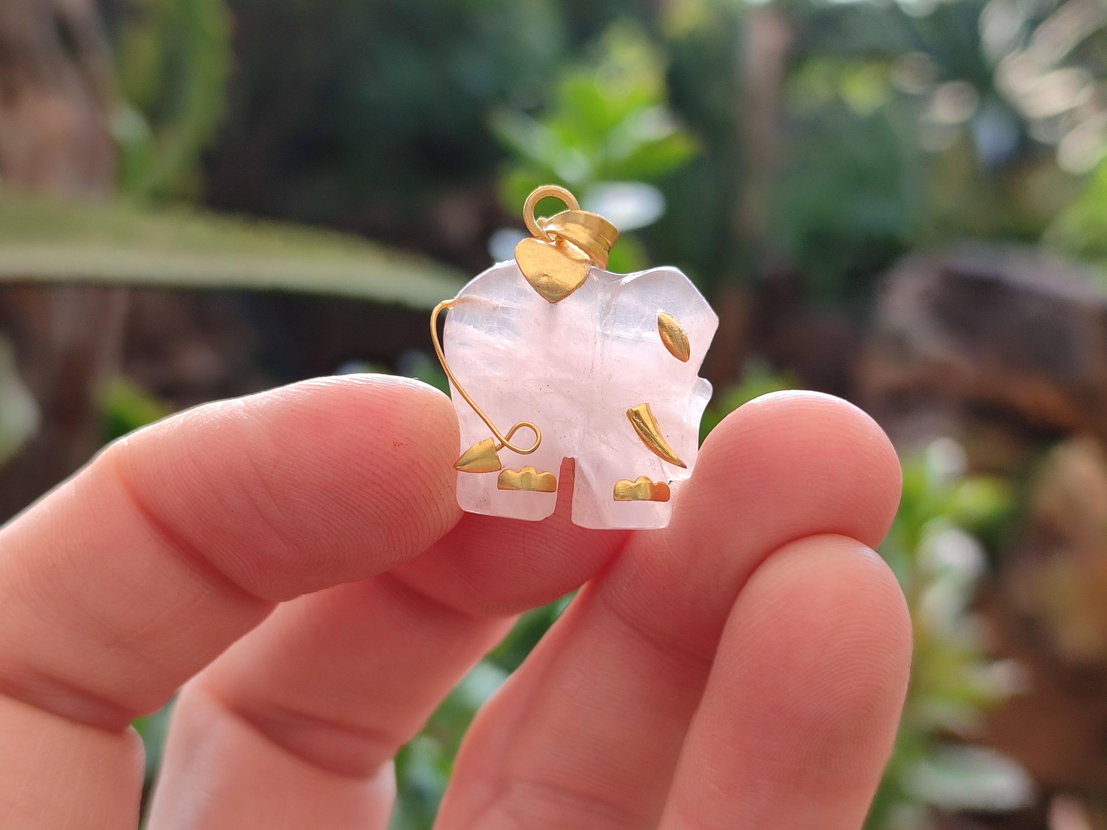 Polished Rose Quartz Elephant Pendant with 9ct Gold Bail and Trim - Sold Per Item - From South Africa - Toprock Gemstones and Minerals 