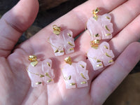 Polished Rose Quartz Elephant Pendant with 9ct Gold Bail and Trim - Sold Per Item - From South Africa - Toprock Gemstones and Minerals 