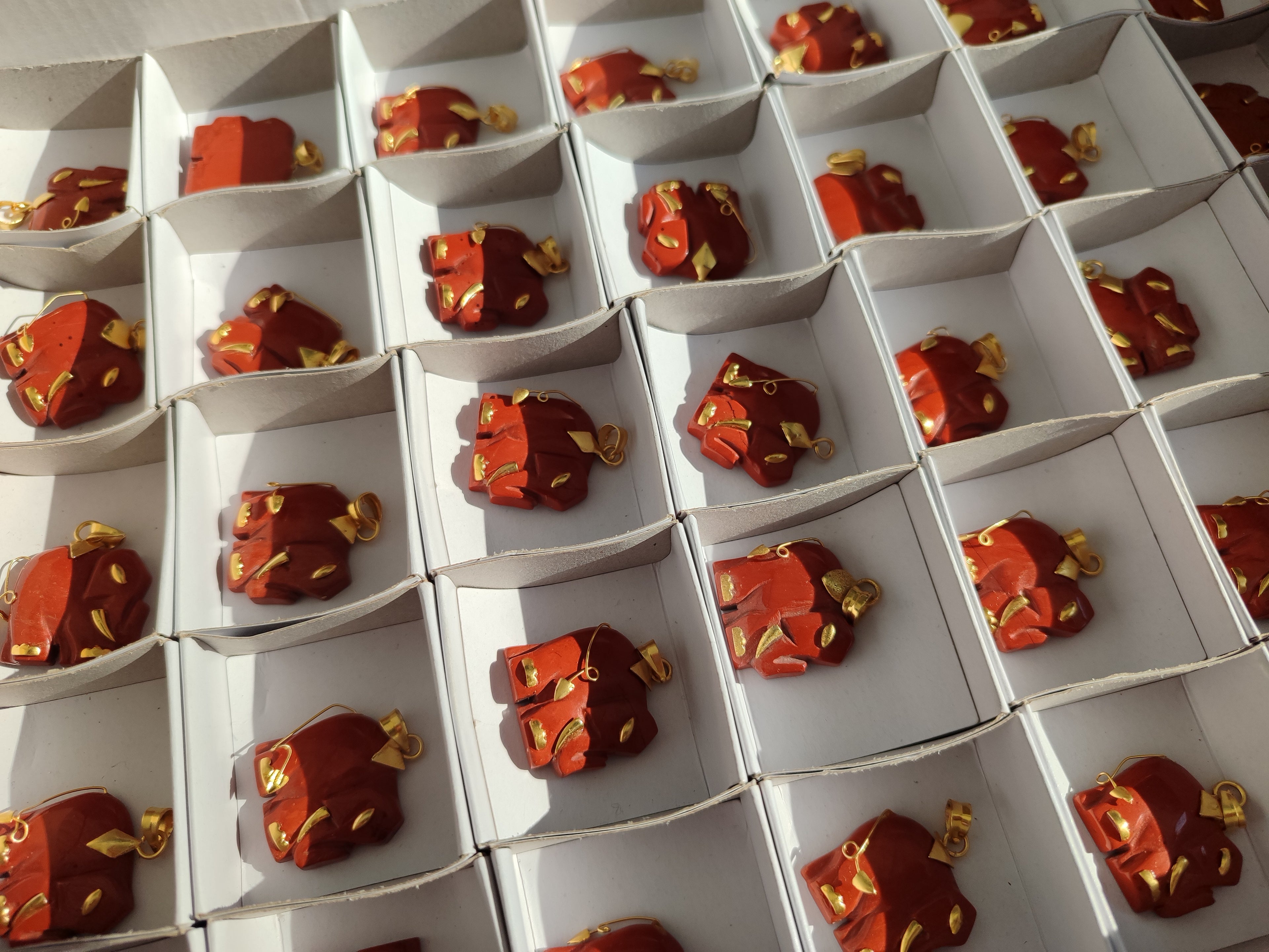 Polished Red Jasper Elephant Pendant with 9ct Gold Bail and Trim - Sold Per Item - From South Africa - Toprock Gemstones and Minerals 