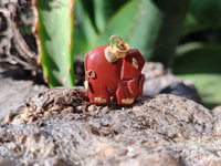 Polished Red Jasper Elephant Pendant with 9ct Gold Bail and Trim - Sold Per Item - From South Africa - Toprock Gemstones and Minerals 