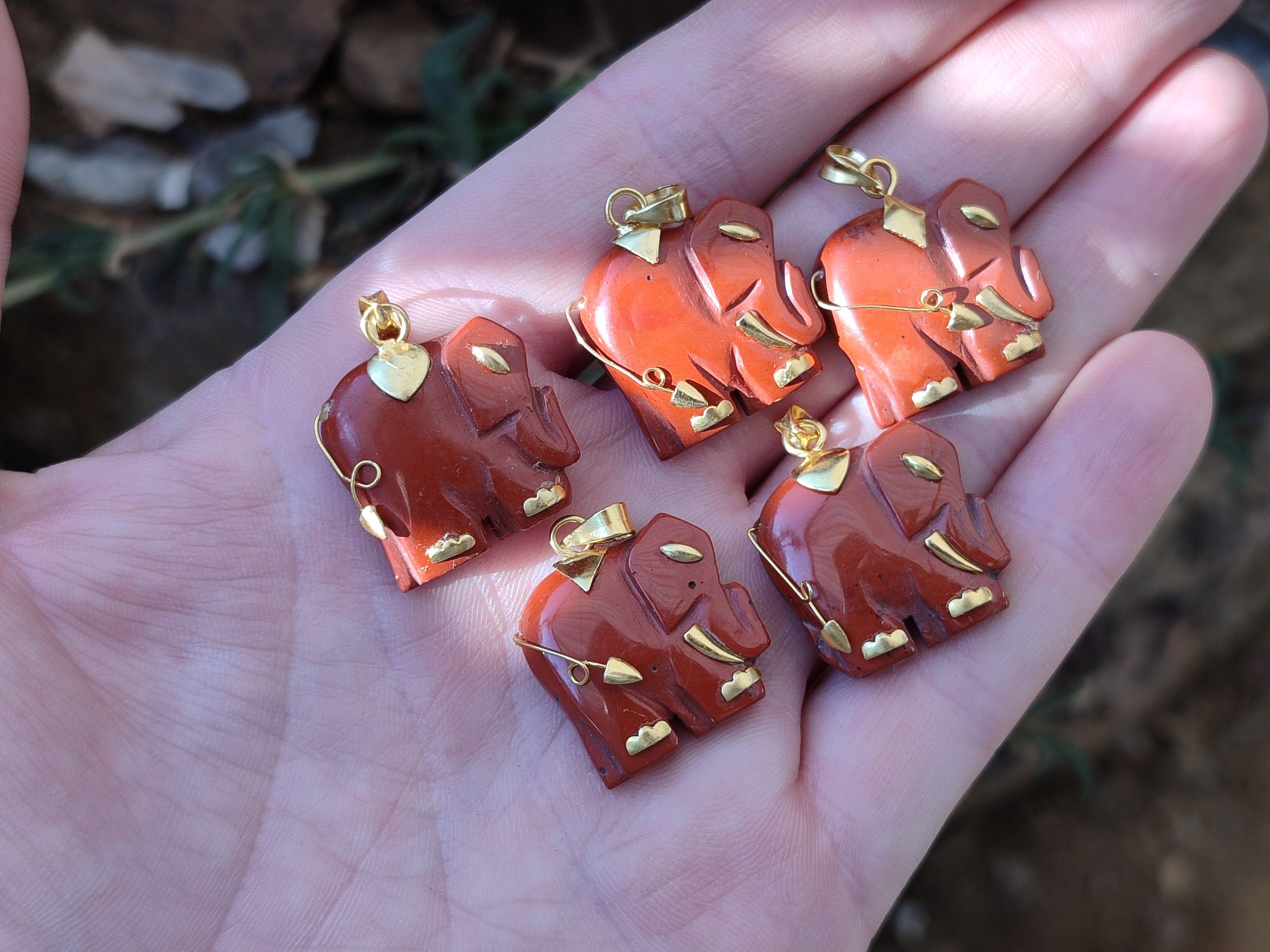 Polished Red Jasper Elephant Pendant with 9ct Gold Bail and Trim - Sold Per Item - From South Africa - Toprock Gemstones and Minerals 
