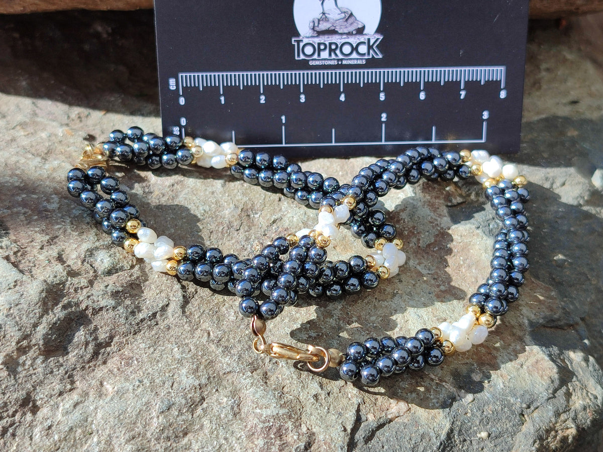 Polished Hematite and Freshwater Pearl Beaded Bracelet - Sold Per Item - From Southern Africa - Toprock Gemstones and Minerals 