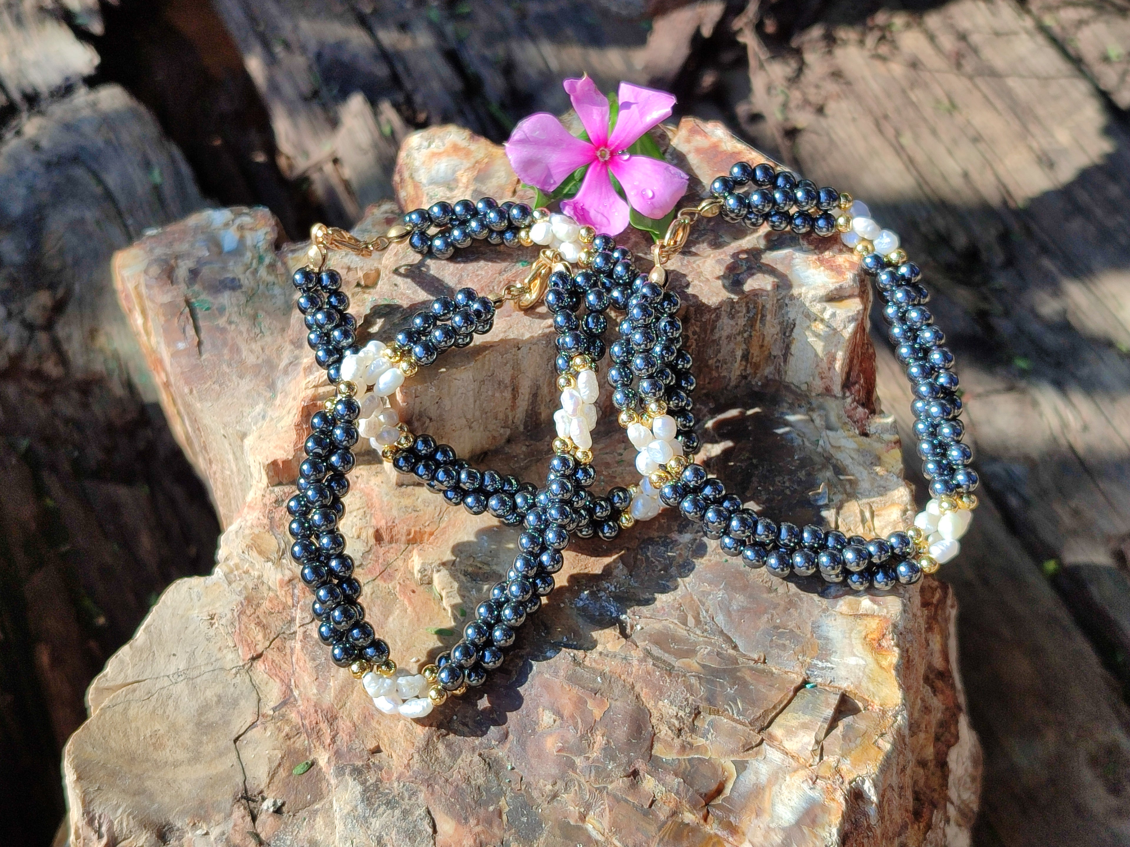 Polished Hematite and Freshwater Pearl Beaded Bracelet - Sold Per Item - From Southern Africa - Toprock Gemstones and Minerals 