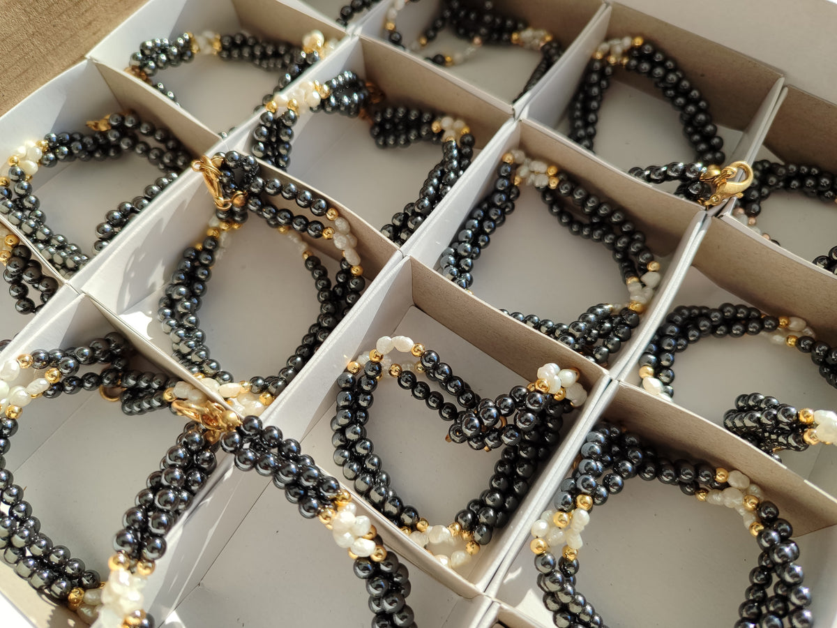 Polished Hematite and Freshwater Pearl Beaded Bracelet - Sold Per Item - From Southern Africa - Toprock Gemstones and Minerals 