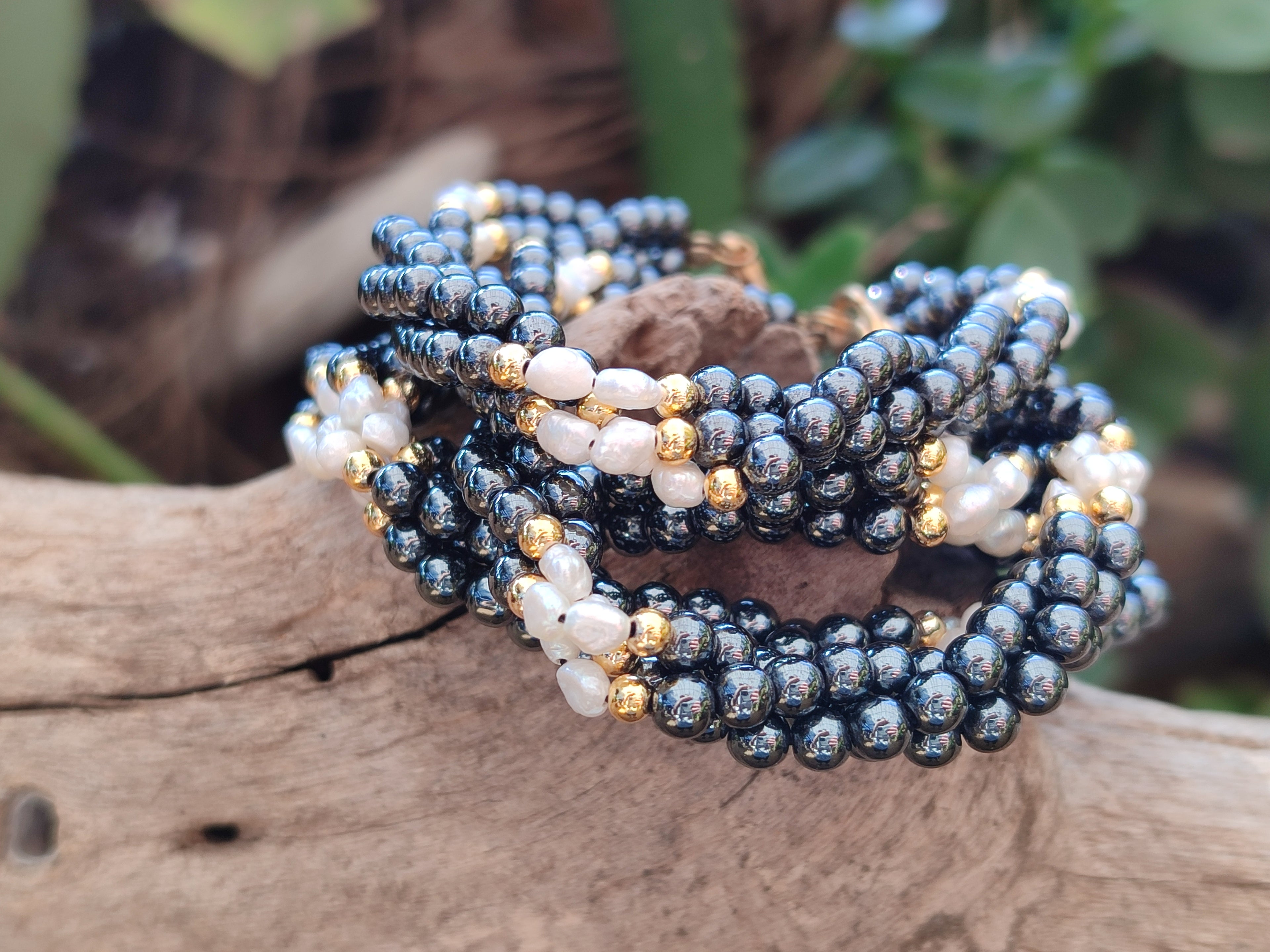 Polished Hematite and Freshwater Pearl Beaded Bracelet - Sold Per Item - From Southern Africa - Toprock Gemstones and Minerals 