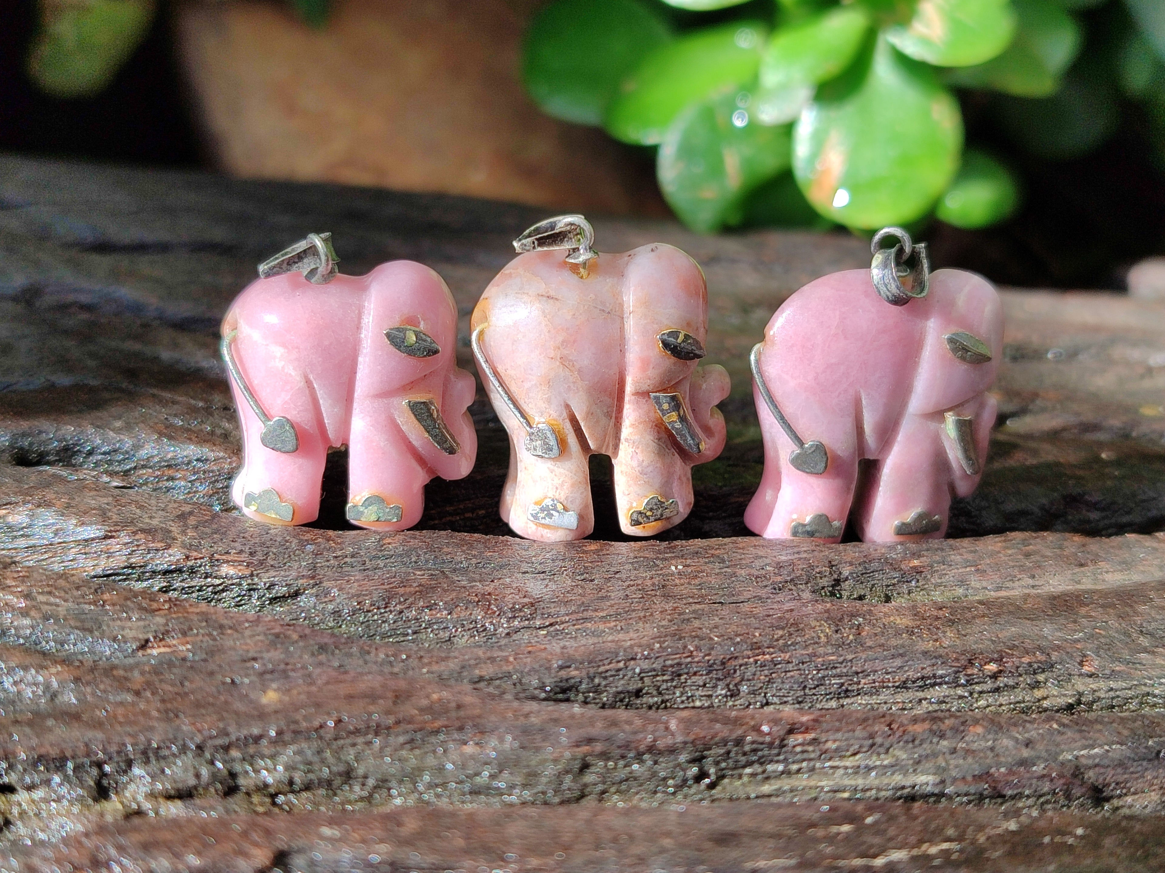 Polished Rhodonite Pink Elephant Pendant with Silver Bail and Trim - Sold Per Item - From Madagascar - Toprock Gemstones and Minerals 
