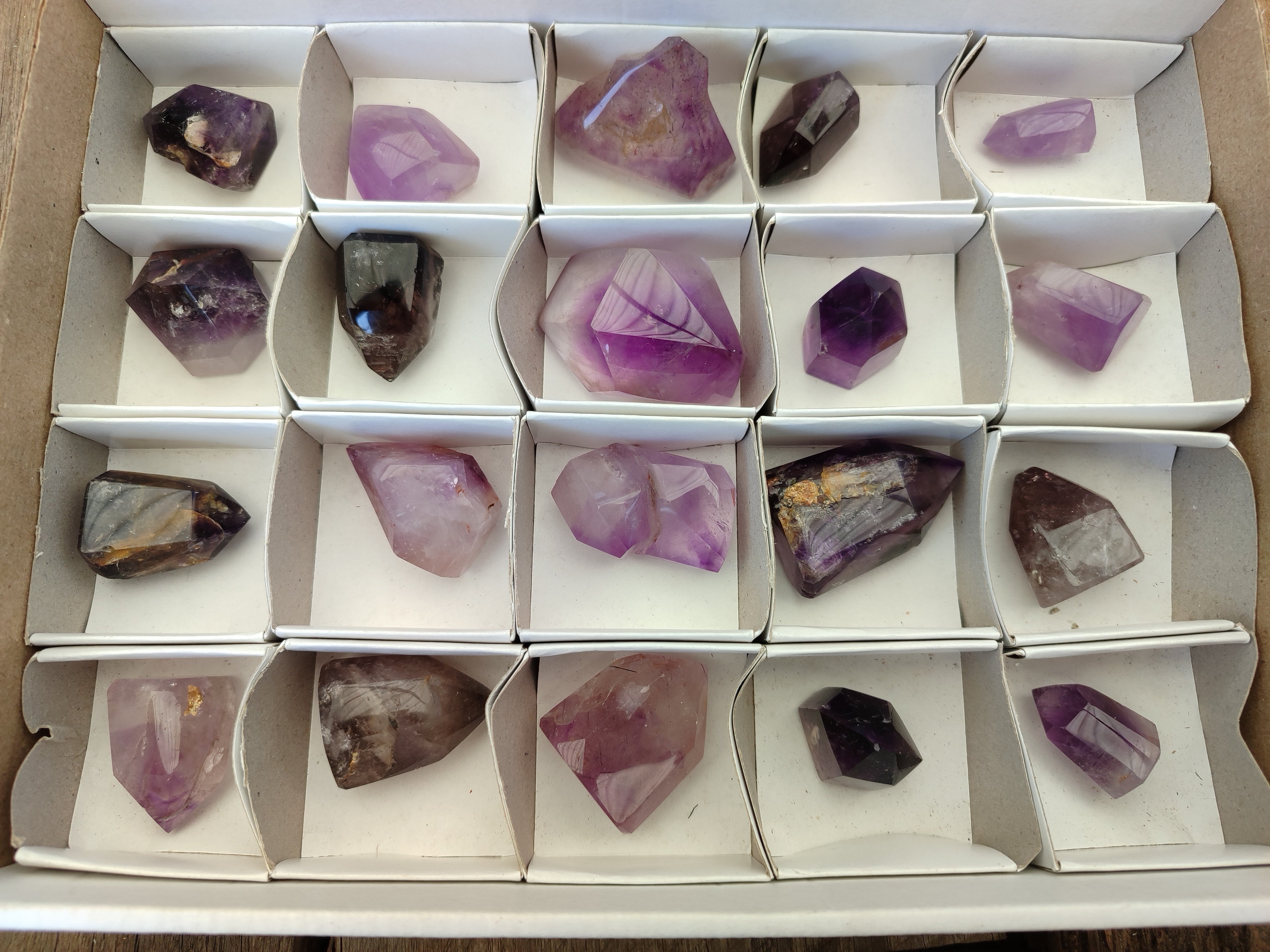 Polished Smokey Amethyst Quartz Crystals x 20 From Madagascar - Toprock Gemstones and Minerals 