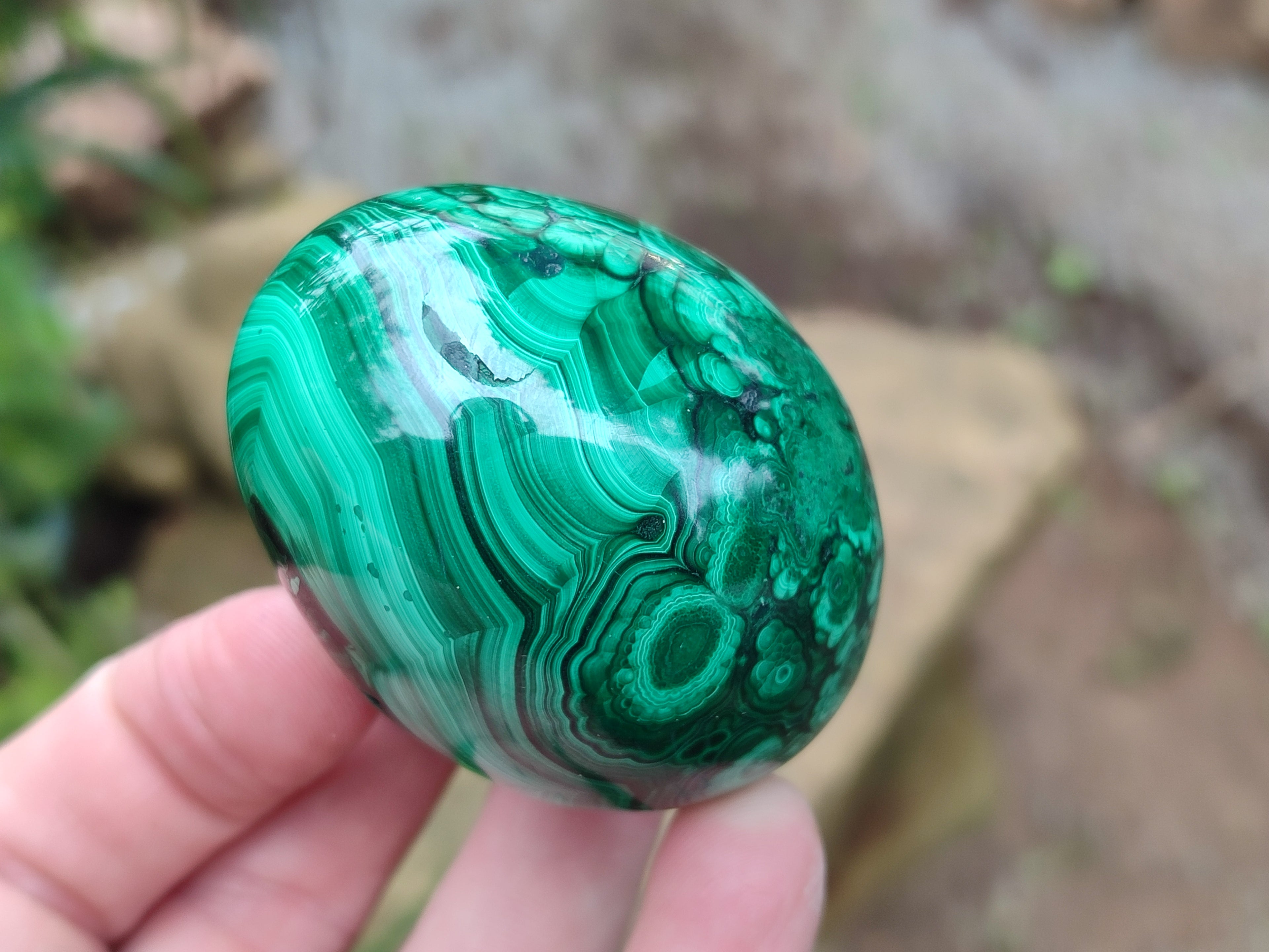 Polished Flower Banded Malachite Eggs x 4 From Congo - Toprock Gemstones and Minerals 