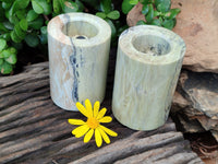 Polished Butter Jade Candle Holders x 2 From South Africa - Toprock Gemstones and Minerals 