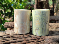 Polished Butter Jade Candle Holders x 2 From South Africa - Toprock Gemstones and Minerals 