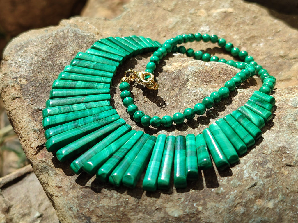 Polished Flower Banded Malachite Egyptian Choker Necklace - Sold Per Item - From Congo - Toprock Gemstones and Minerals 