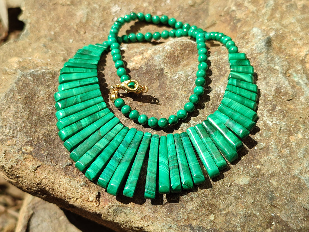 Polished Flower Banded Malachite Egyptian Choker Necklace - Sold Per Item - From Congo - Toprock Gemstones and Minerals 