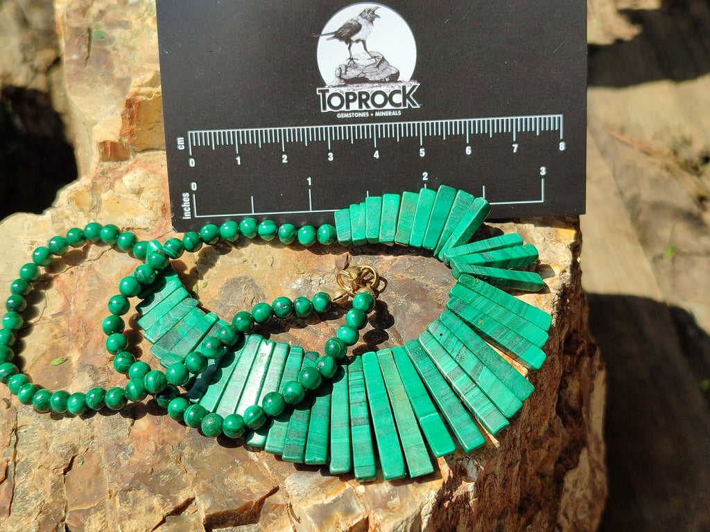 Polished Flower Banded Malachite Egyptian Choker Necklace - Sold Per Item - From Congo - Toprock Gemstones and Minerals 