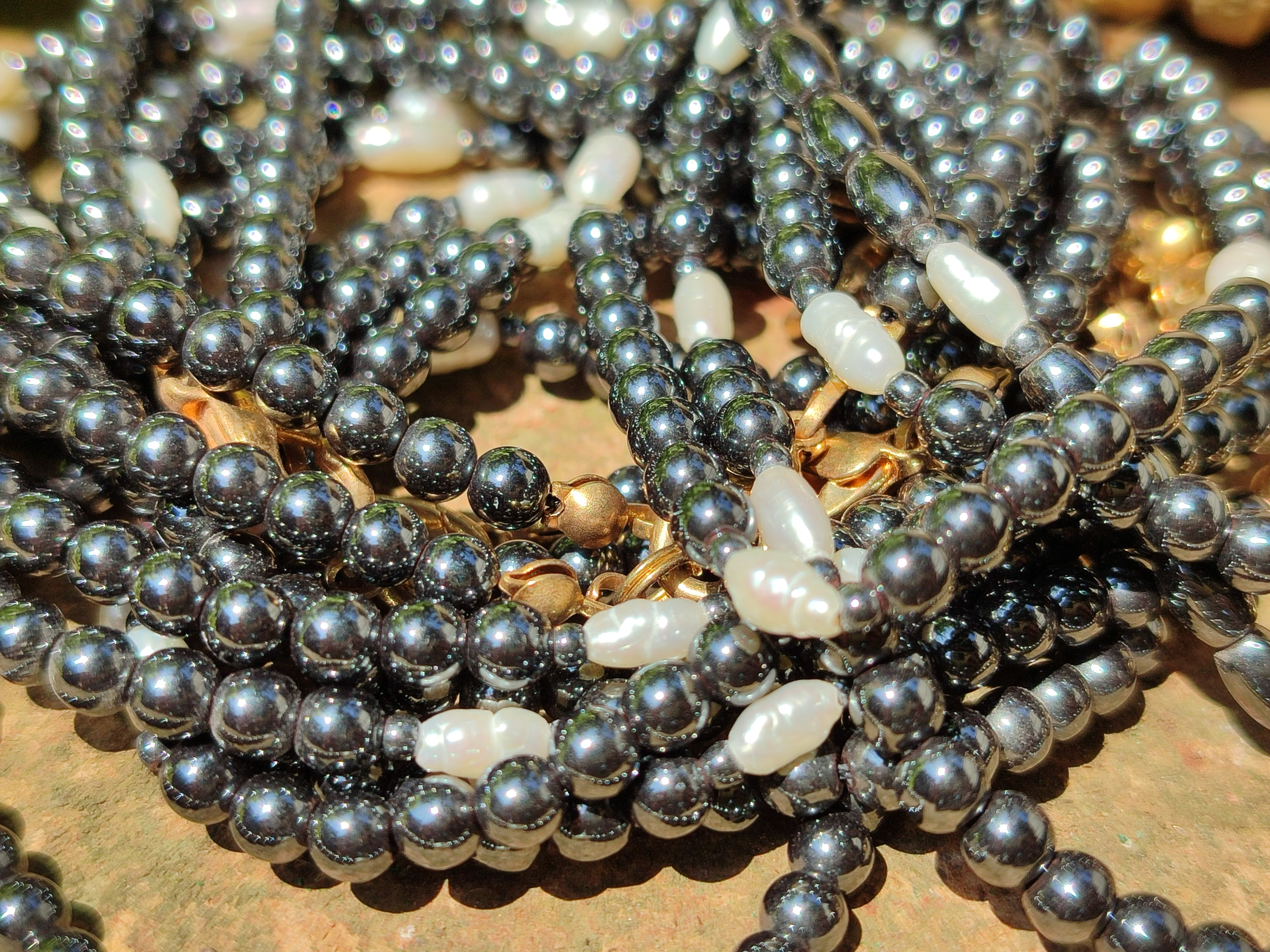 Polished Hematite and Freshwater Pearl Beaded Bracelet - Sold Per Item - From Southern Africa - Toprock Gemstones and Minerals 
