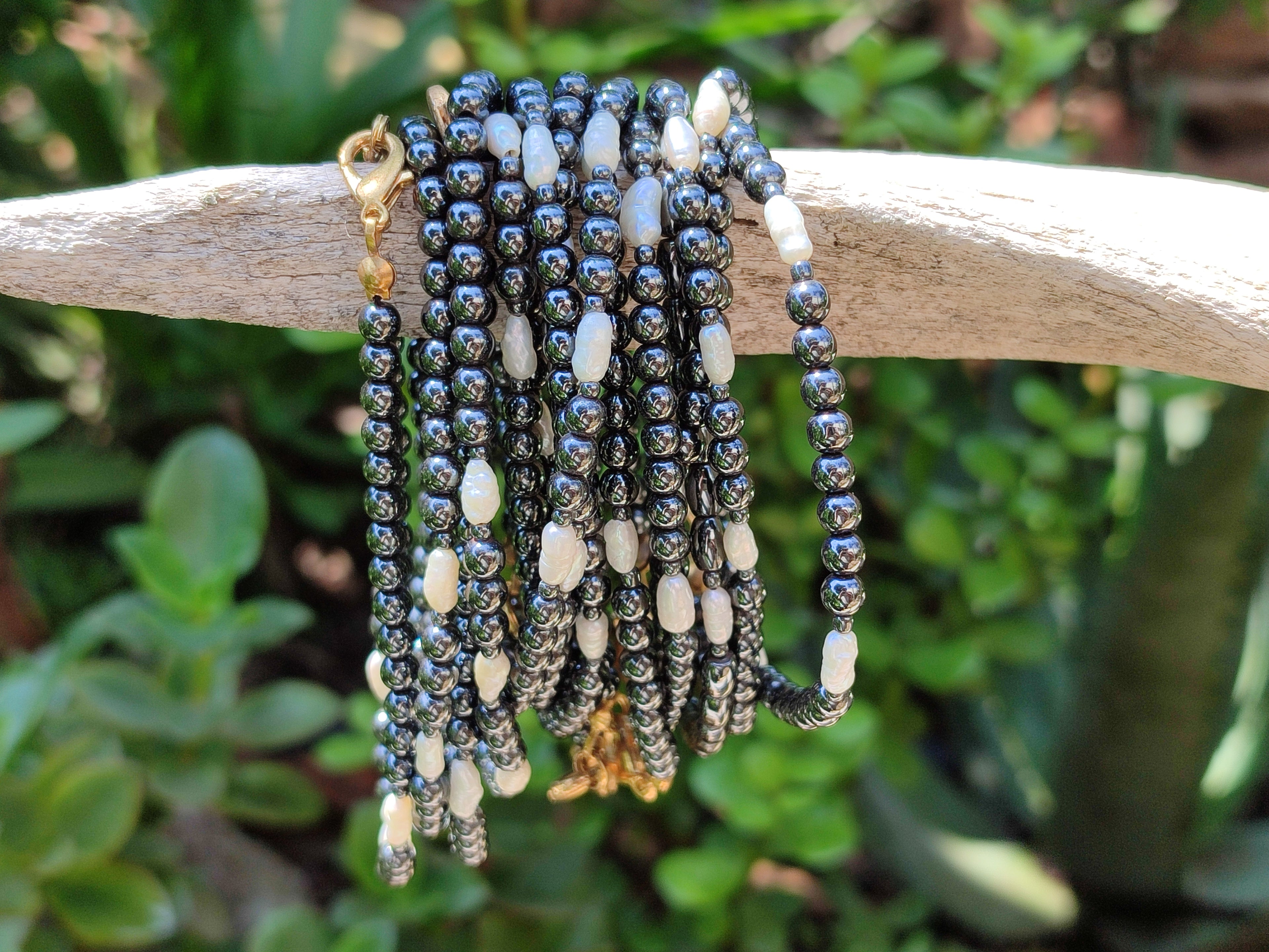 Polished Hematite and Freshwater Pearl Beaded Bracelet - Sold Per Item - From Southern Africa - Toprock Gemstones and Minerals 