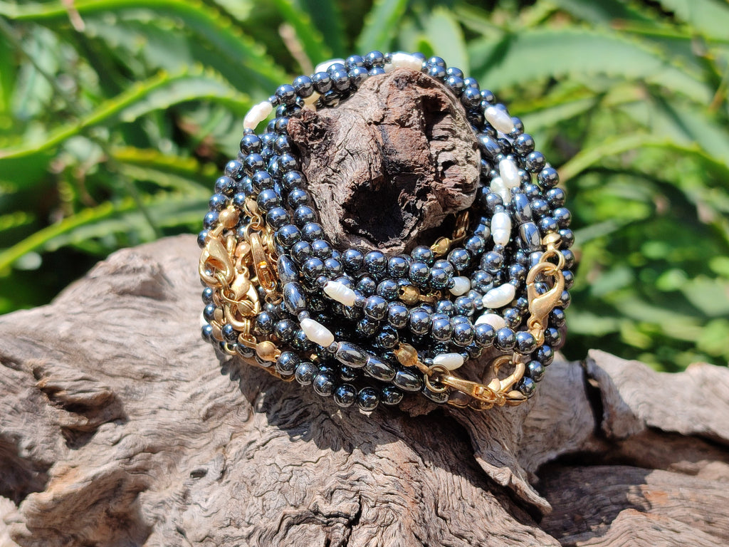 Polished Hematite and Freshwater Pearl Beaded Bracelet - Sold Per Item - From Southern Africa - Toprock Gemstones and Minerals 