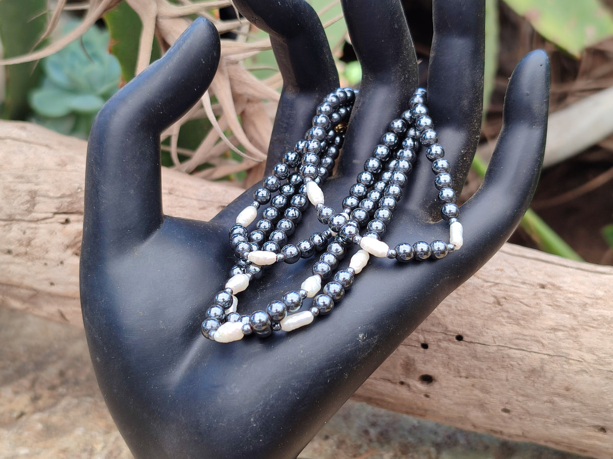 Polished Hematite and Freshwater Pearl Beaded Bracelet - Sold Per Item - From Southern Africa - Toprock Gemstones and Minerals 