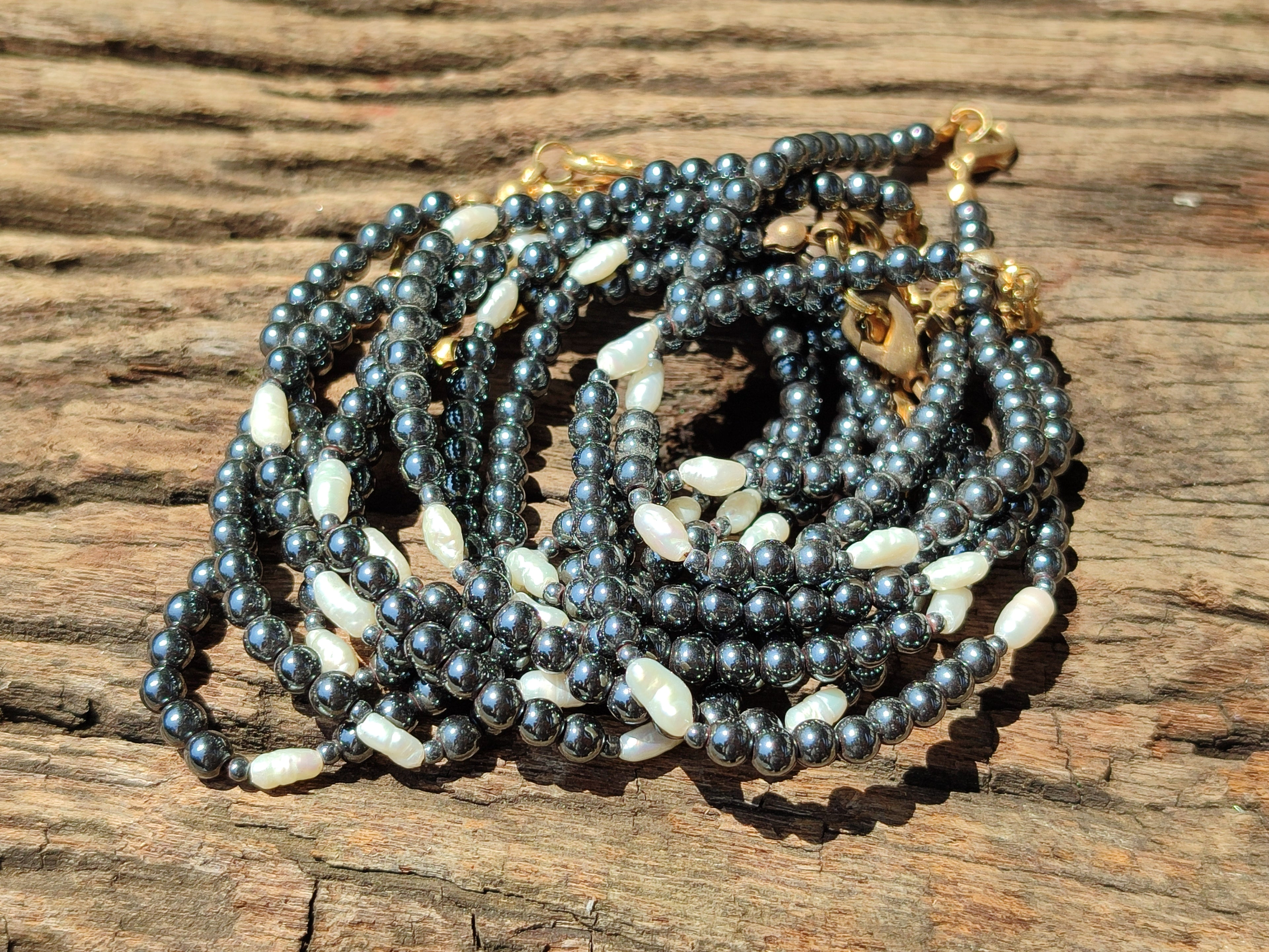 Polished Hematite and Freshwater Pearl Beaded Bracelet - Sold Per Item - From Southern Africa - Toprock Gemstones and Minerals 