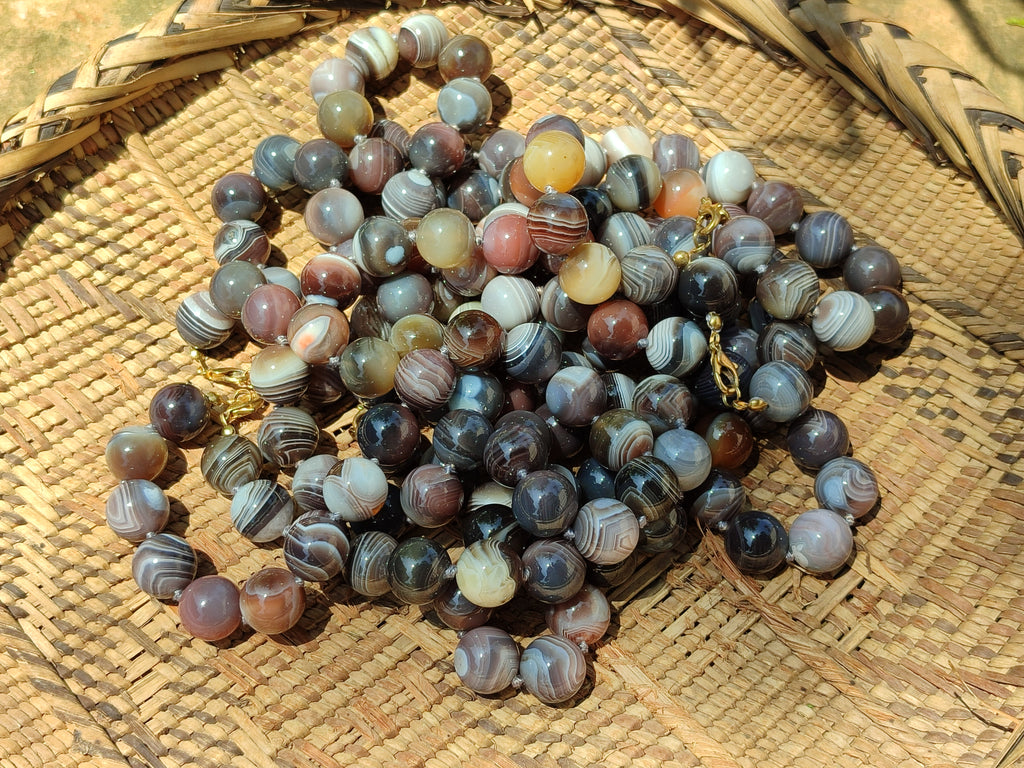 Polished Botswana Agate Beaded Necklace - Sold Per Item- From Botswana - Toprock Gemstones and Minerals 