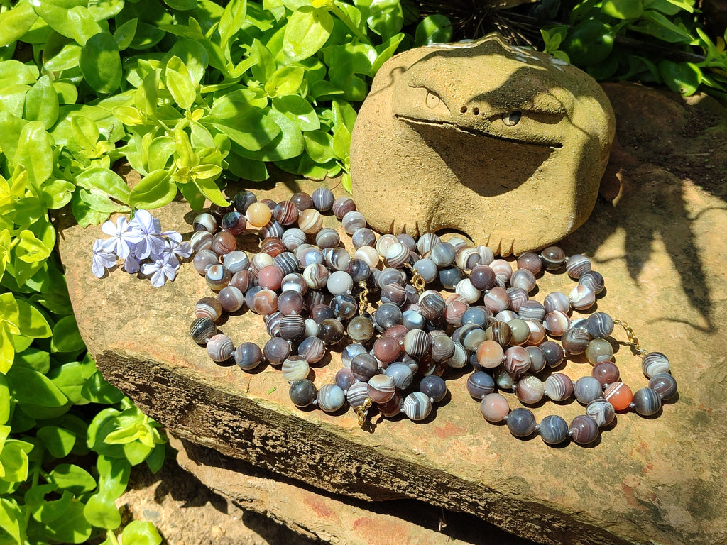 Polished Botswana Agate Beaded Necklace - Sold Per Item- From Botswana - Toprock Gemstones and Minerals 