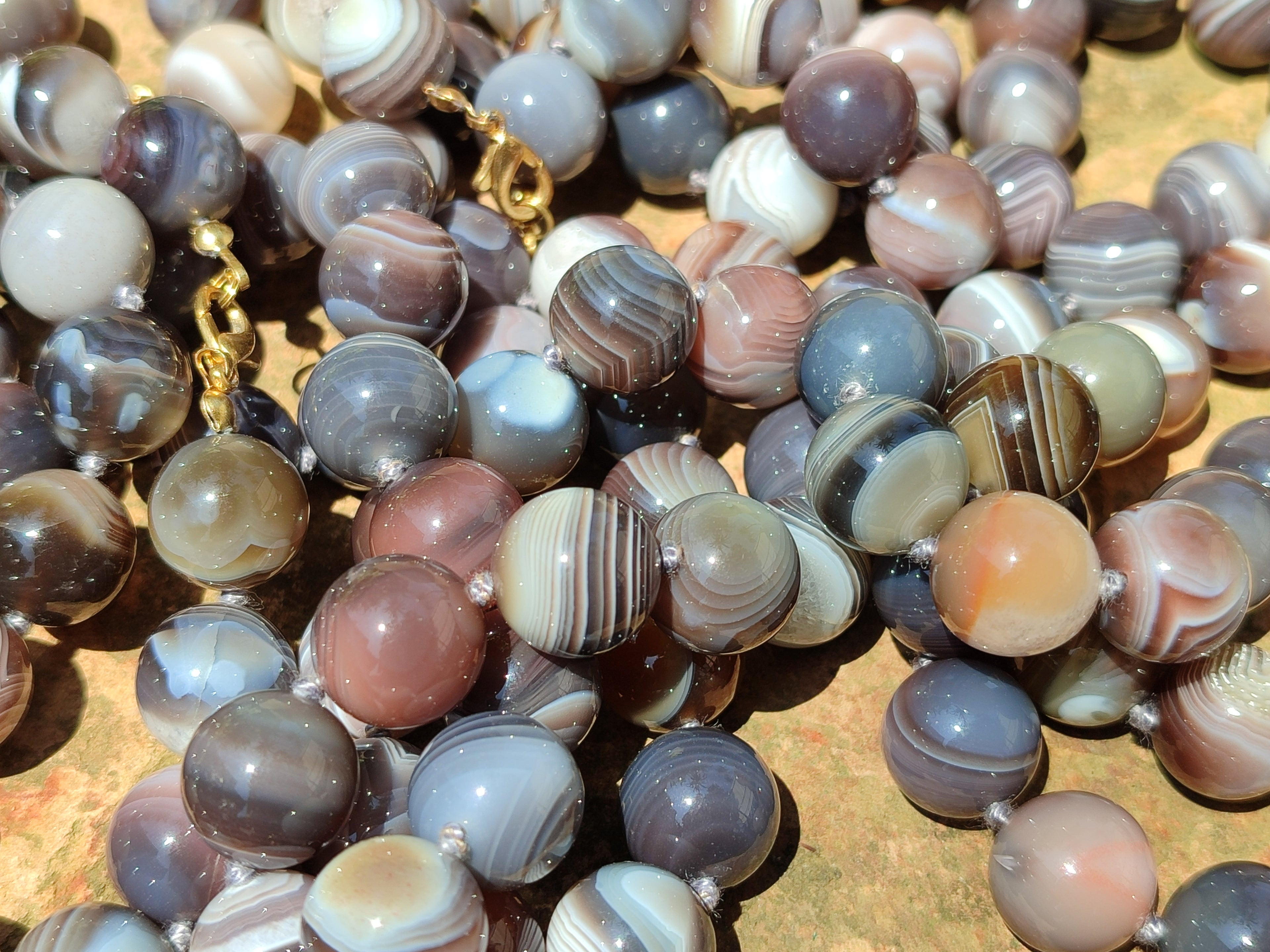 Polished Botswana Agate Beaded Necklace - Sold Per Item- From Botswana - Toprock Gemstones and Minerals 