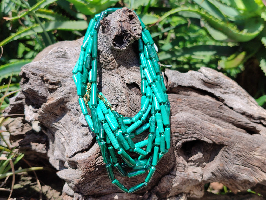 Polished Malachite Barrel Shaped Beaded Necklace - Sold Per Item- From Congo - Toprock Gemstones and Minerals 