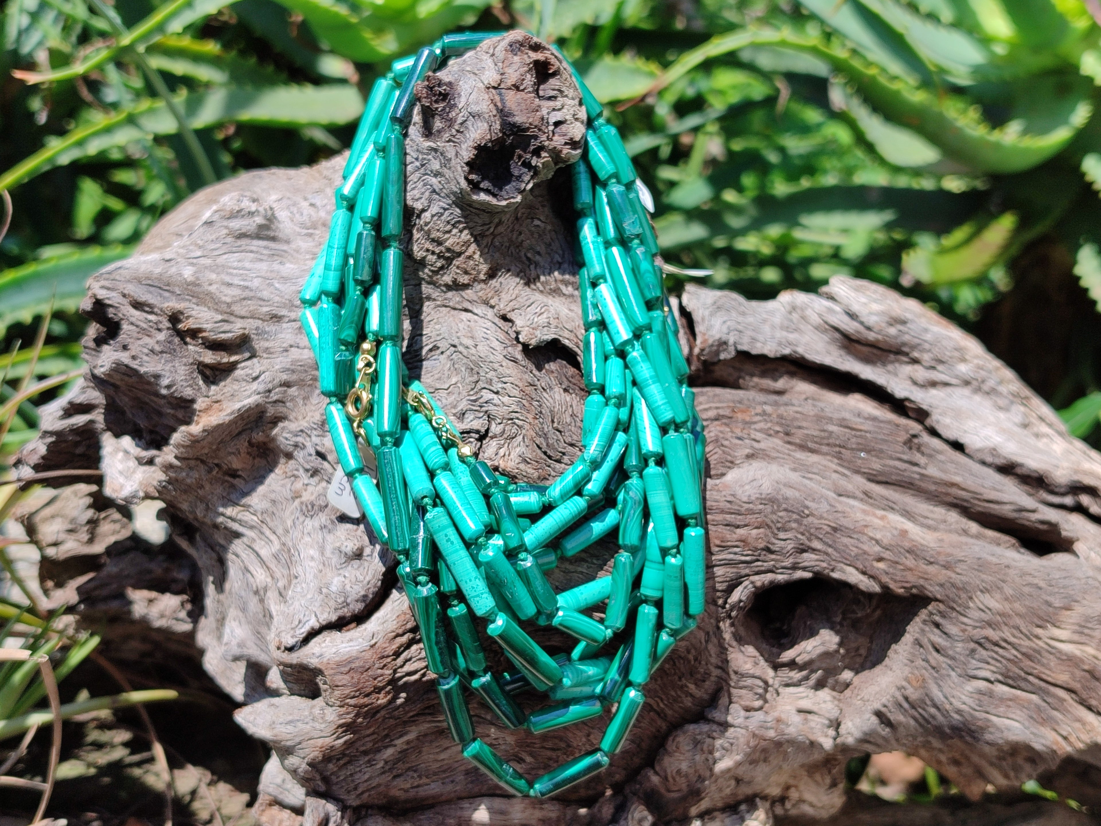 Polished Malachite Barrel Shaped Beaded Necklace - Sold Per Item- From Congo - Toprock Gemstones and Minerals 