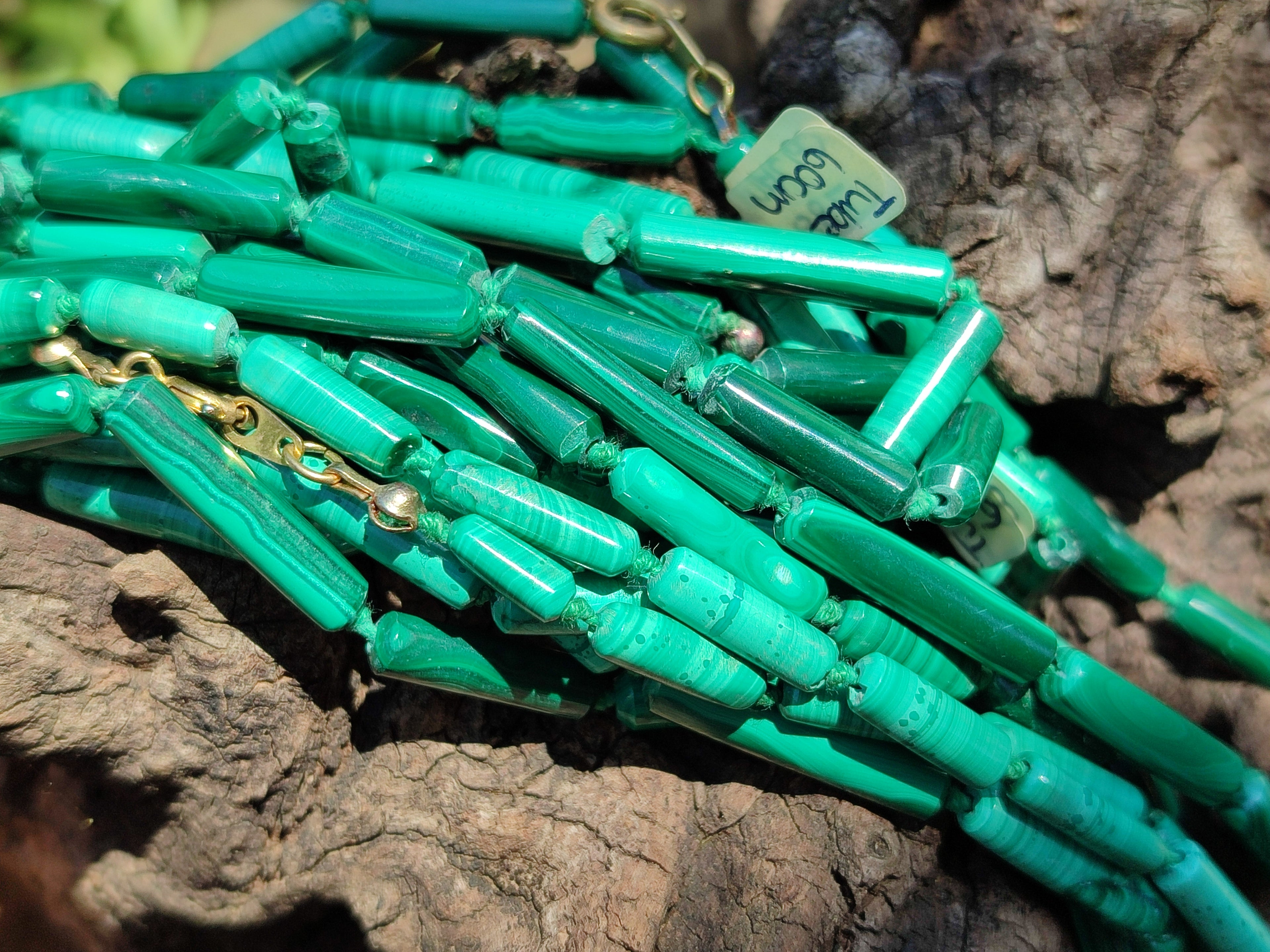 Polished Malachite Barrel Shaped Beaded Necklace - Sold Per Item- From Congo - Toprock Gemstones and Minerals 