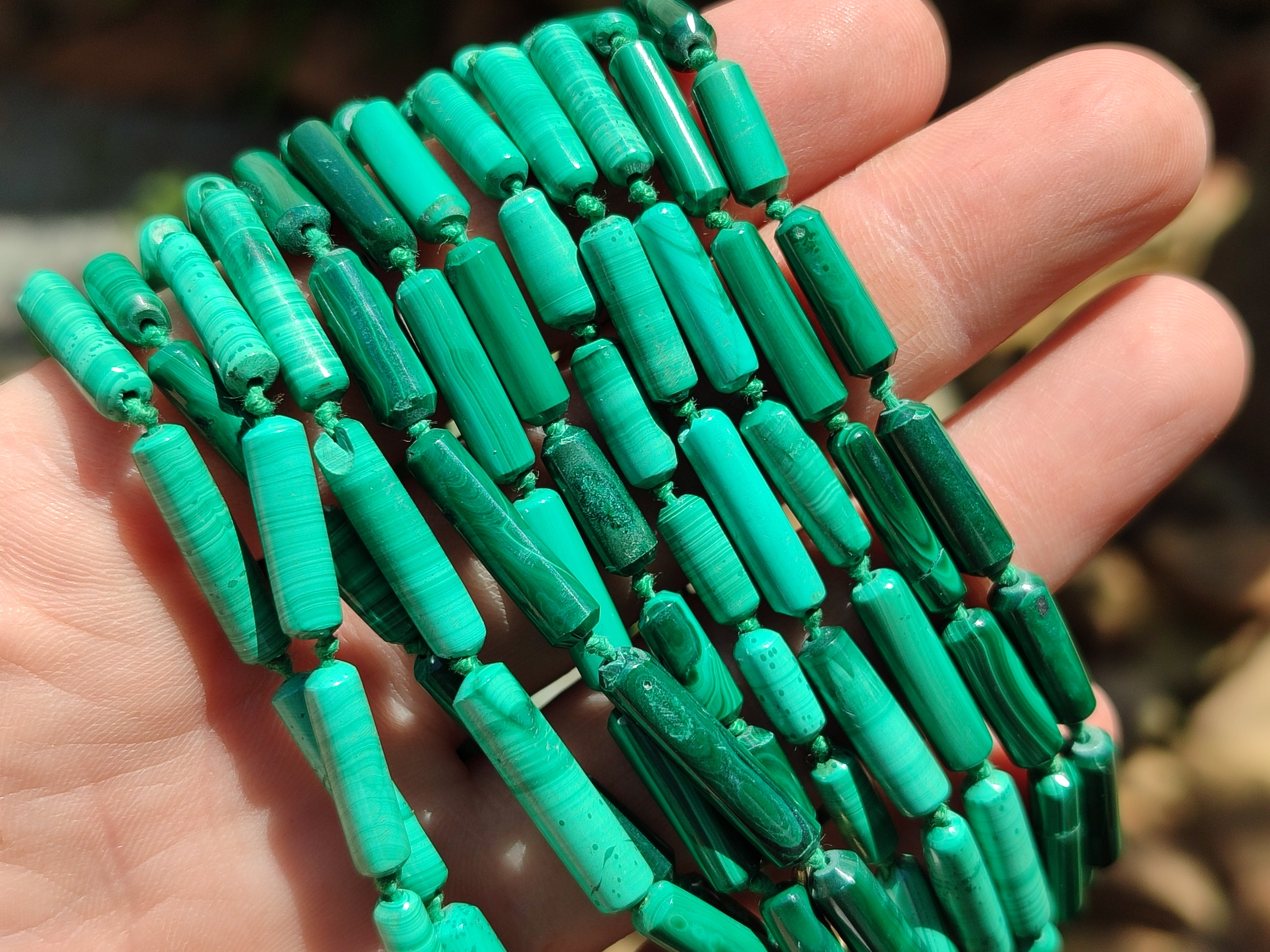 Polished Malachite Barrel Shaped Beaded Necklace - Sold Per Item- From Congo - Toprock Gemstones and Minerals 