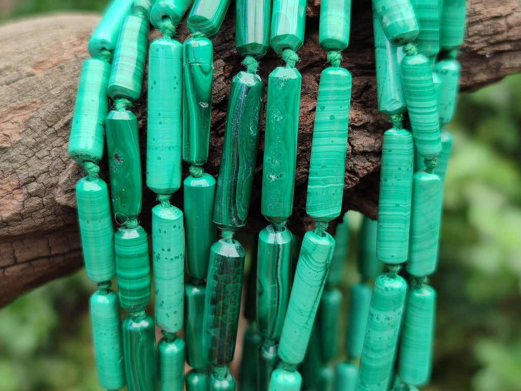 Polished Malachite Barrel Shaped Beaded Necklace - Sold Per Item- From Congo - Toprock Gemstones and Minerals 